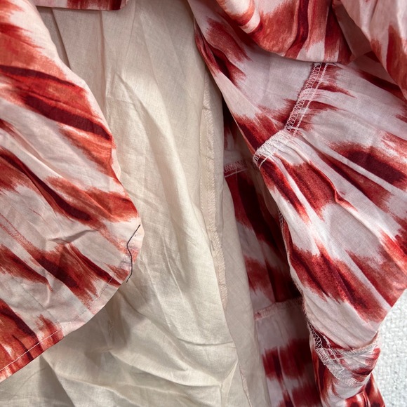 Banana Republic Red White Ikat Tiered Wrap Midi Dress Balloon Sleeve - Picture 11 of 12